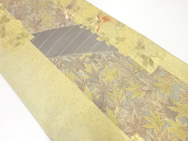 リサイクル　鳳凰に草花模様織出し袋帯